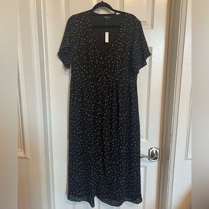 Flutter-Sleeve Button-Front Midi Dress in Confetti Toss, True Black